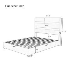 the full size bed frame is shown with measurements