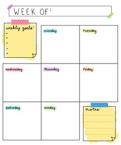 a weekly planner with notes and reminders for the week on it, including an image of