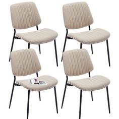 four beige chairs sitting next to each other