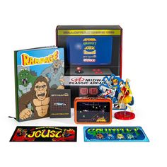 an assortment of games and accessories are displayed