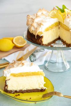 a slice of lemon cake on a yellow plate