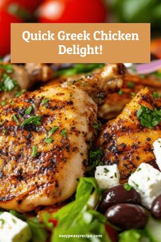 Grilled Greek chicken thighs served with feta cheese and olives. Greek Chicken Thighs Boneless, Air Fryer Greek Chicken, Greek Chicken Thighs, Mediterranean Chicken Breast, Mediterranean Diet Chicken, Chicken Thigh Recipes Air Fryer, Chicken Thigh Seasoning, Easy Zucchini Recipes, Marinated Chicken Thighs