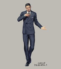 a drawing of a man in a suit with his hands out and looking at something