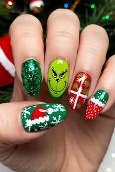 Love the Grinch? Discover 21+ Grinch-inspired Christmas nail designs that are fun, festive, and perfect for holiday lovers. #GrinchChristmasNails #HolidayNailArt #FestiveNails Christmas Grinch Nails, Christmas Nail Designs, Grinch Christmas, Christmas Nail, Magical Christmas