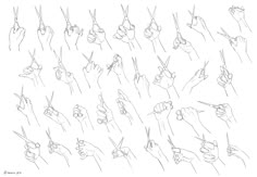 a drawing of hands holding scissors and pointing at something in the air with their fingers