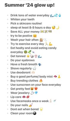 Glow Up Tips Over Summer, Glow Up Checklist Morning Routine, Things To Do In Summer At Home Alone, Tips How To Glow Up, How To Get A Glow Up In The Summer, Summer Glow Up For School, How To Glow Up During Summer Break, Things To Do To Glow Up For Summer, How To Make A Glow Up