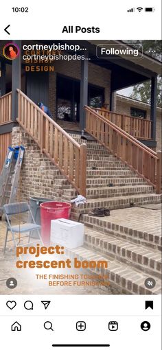 an image of the front steps of a house that is being advertised for project crescent boom