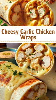 chicken wraps with melted cheese and parsley on top