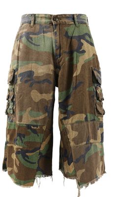 The Camouflage Cargo Shorts feature a classic camouflage print that adds a rugged and adventurous touch to your casual wardrobe. Made from high-quality, durable fabric, these shorts ensure comfort and longevity. The cargo design includes multiple pockets for added functionality and practicality. Fabric Information: Workwear twill fabric, 130Z. Features: Grenade pockets, TWOMANARMY design. Model's measurements: Height 180cm, Weight 65kg, wearing size M. Outdoor Camouflage Cargo Pants With Patch Pockets, Camouflage Cotton Bottoms With Cargo Pockets, Combat Style Cotton Bottoms For Outdoor Activities, Combat Cotton Bottoms For Outdoor Activities, Military Cargo Shorts With Side Pockets, Military Style Cargo Shorts With Side Pockets, Camouflage Cotton Combat Cargo Pants, Camouflage Combat Cargo Pants In Cotton, Casual Camouflage Cargo Pants For Hiking