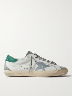 GOLDEN GOOSE Super-Star Distressed Suede-Trimmed Leather Sneakers for Men | MR PORTER Sneakers For Men, Star Sneakers, Super Star, Gray Suede, Golden Goose, Mr Porter, Sneakers White, Leather Sneakers