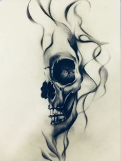 Smokey Skull Tattoo, Burning Skull Tattoo, Vampire Skull Tattoo, Skull Fire Tattoo, Tattoo Background Filler Shading, Tattooed Lady, Tooth Tattoo, Think Tattoo, Vampire Skull