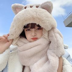 Hat Scarf Gloves Set, Hooded Hat, Cat Ears Hat, Soft Gloves, Warmest Winter Gloves, Cute Scarfs, Ski Hats, Hooded Scarf, Bear Ears