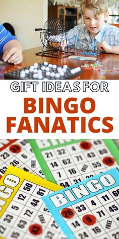 a boy and girl playing games with the words gift ideas for bingo fanaticss