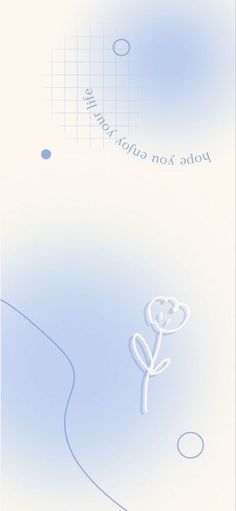 a blue and white background with a flower on the bottom right corner, in the middle