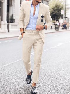 Trajes de lino azul cielo para hombre, boda en la playa, color sólido, 2 piezas, moda informal, corte a medida, un solo pecho, un botón, 2024 2024 - $95.99 Tailored Summer Suits With Welt Pockets, Classic Slim Fit Summer Blazer, Classic Summer Slim Fit Blazer, Summer Business Slim Fit Blazer, Fitted Summer Blazer For Business Casual, Summer Fitted Business Casual Blazer, Fitted Suit With Pockets For Groom, Fitted Groom's Suit With Pockets, Single Breasted Suits For Business Casual In Summer