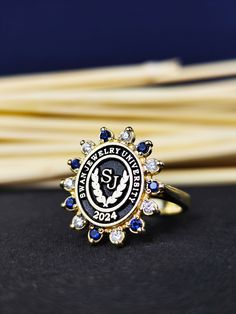 a close up of a ring on a table