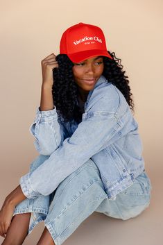 Manifest yourself on a lovely vacation with this cute daily trucker hat. Coming in three neutral colors, you will find one to add to any outfit you choose. 100% cotton canvas w/ a cotton sweatband + a reinforced front panel with 100% polyester mesh embroidered design curved brim medium crown height medium stiffness Hat Photoshoot Ideas, Athleisure Mom, Invert Colors, Mom Accessories, Hat Outfit, Vacation Club, Summer Clearance, Capri Blue, Love Is Free