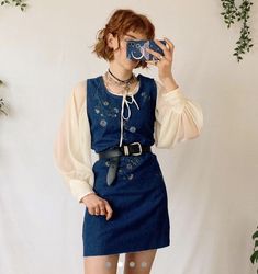 Southern France Fashion, Character Faces, Deep Indigo, Indigo Denim, Aesthetic Vibes, Dream Style, Pinafore Dress