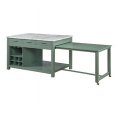 a green table with two drawers on it