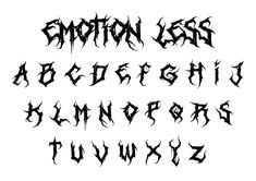 some type of gothic font that is black and white with the letters written in it