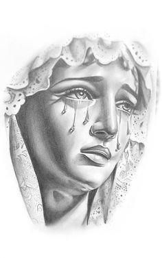 a drawing of a woman with tears on her face