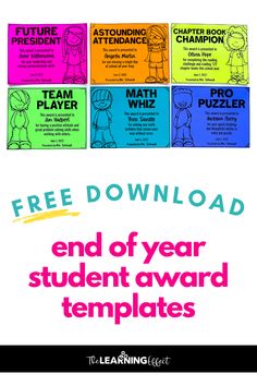 the freebied end of year student award templates are available for students to use