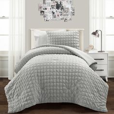 Solid. Textured. Machine Wash, Tumble Dry Low. Lush Decor Light Gray Solid Twin Extra Long Comforter with (Fill) | 21T013322 Parisian Chic Style Home, Bed Up, Grey Comforter Sets, Grey Comforter, Lush Decor, Bob's Discount Furniture, Cozy Style, Bedding Stores, Bedroom Refresh