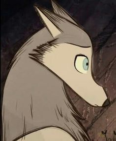 an animal that is looking at something in the distance with blue eyes and grey hair