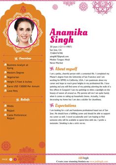 an orange and pink resume with a woman's face