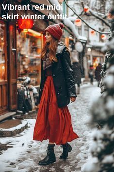 Winter Midi Skirt Outfit, Midi Skirt Outfit Winter, Outfits For Short Women, Boring Outfits, Midi Skirt Winter, Red Midi Skirt, Skirt Tulle, Best Winter Outfits, Midi Skirt Outfit