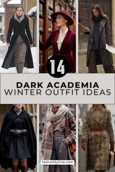 Get ready for the season with 12 dark academia winter outfit ideas that blend timeless charm and cozy warmth. These outfits are perfect for embracing vintage style this winter. Winter Acedamia Outfits, Turtle Neck Outfit Dark Academia, Academic Winter Outfits, 1920s Fashion Winter, Victorian Style Modern Outfit, Winter Blouse Outfit, Dark Academia Womens Fashion, Scottish Winter Outfits, November Aesthetic Outfits