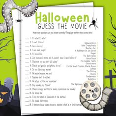 halloween guess the movie game with ghost and pumpkins on it, next to a sheet of paper