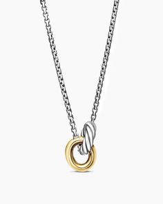 Petite Cable Linked Necklace in Sterling Silver with 14K Yellow Gold, 15mm David Yurman Link Necklace, Jewelry From Boyfriend, Two Tone Necklace, Silver Necklaces Aesthetic, Mixed Metal Jewelry Layering, Yurman Necklace, Silver And Gold Necklace, Christmas Jewelry Gift, David Yurman Necklace