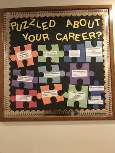 a bulletin board with puzzles on it that says, puzzled about your career?