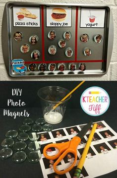 DIY photo magnets can be used for so many things, from classroom management to mother's day gifts! This tutorial is really easy! Kindergarten Rocks, Locker Magnets, Graphing Activities, Glass Rocks, Diy Posts, Math Lesson Plans, Organization Diy, Teacher Hacks, Photo Magnets