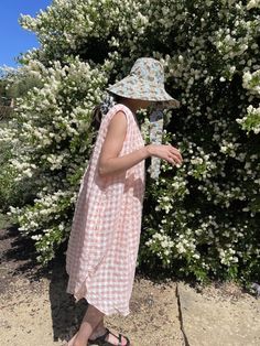 Beklina Basta Dress Grapefruit Gingham French Seam, Sheer Dress, A Dress, Grapefruit, Floppy Hat, Gingham, Lounge, California, V Neck