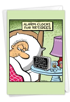 PRICES MAY VARY. INSIDE GREETING: "Time to enjoy your retirement! Congratulations" COVER - Alarm Clocks for Retirees - Go back to sleep! Or get up! Entirely up to you! CARD SIZE - Receive 1, regular sized notecard with 5x7 Inch envelope. We offer funny cards that come either blank or greeted inside, so be sure to review all product photos before purchasing. USE - The perfect, Hilarious card for writing Retirement wishes! Card's cover page is printed with a high gloss finish, and the interior pag Alarm Clock Funny, Senior Jokes, Happy Retirement Cards, Funny Retirement Cards, Senior Humor, Clean Funny Jokes, Funny Cartoon Pictures, Funny Cartoons Jokes, Retirement Cards