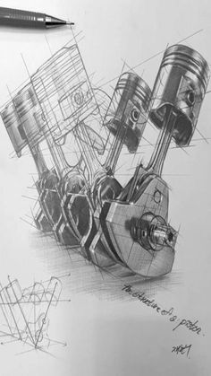 a pencil drawing of an engine