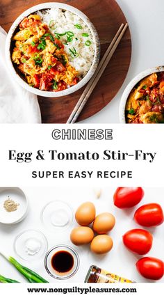 an egg and tomato stir fry recipe with chopsticks