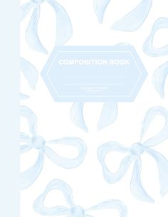 a book cover with blue bows and ribbons on the bottom, in front of a white background