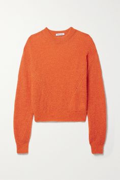 The orange shade of Veronica Beard's 'Melinda' sweater adds an element of vibrancy to rich, earth-toned outfits. Knitted for a ribbed handle, it has a relaxed fit with dropped shoulder seams and tapered trims. The subtle stitching draws the eye inward. Orange Ribbed Winter Sweater, Orange Textured Knit Sweater, Fitted Orange Knit Sweater, Earth Toned Outfits, Bearded Lady, Orange Sweaters, Ribbed Knit Sweater, Shades Of Orange, Veronica Beard