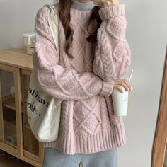 Embrace the chilly season with our must-have Round Neck Knit Sweater. Stay warm, stylish, and oh-so-comfortable! #FallFashion #CozyChic #SweaterWeather #StyleComfort 🧡👚 Barista Fits, Mode Ulzzang, Batwing Sweater, Twist Pattern, Yeah Yeah, Pullover Outfit, Thick Sweaters, Teenager Outfits, Vintage Streetwear