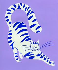 a painting of a cat on a purple background