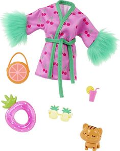 a doll is dressed in pink and has accessories including a pom - pom