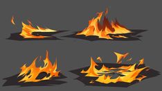 a set of fire flames on a gray background