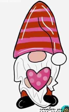 a cartoon gnome with a heart in his hands