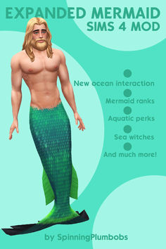 an image of a man with long hair and a beard wearing a green mermaid tail