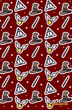 harry potter stickers on a red background with white and brown shapes in the shape of triangles