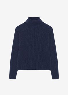 Color: Navy Midweight wool blend fabric Regular fit Cropped silhouette Turtleneck Drop shoulders Rib trim 90% Wool 5% Cashmere Dry Clean By The Frankie Shop. Imported Navy Turtleneck, Fall Winter Fashion Trends, Blue Turtleneck, Denim Suit, The Frankie Shop, Frankie Shop, Paris Woman, Wool Turtleneck, Blue Sweater