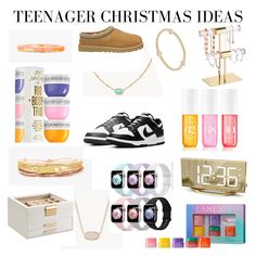 a collage of items that include shoes, bracelets and necklaces with the words teenager christmas ideas